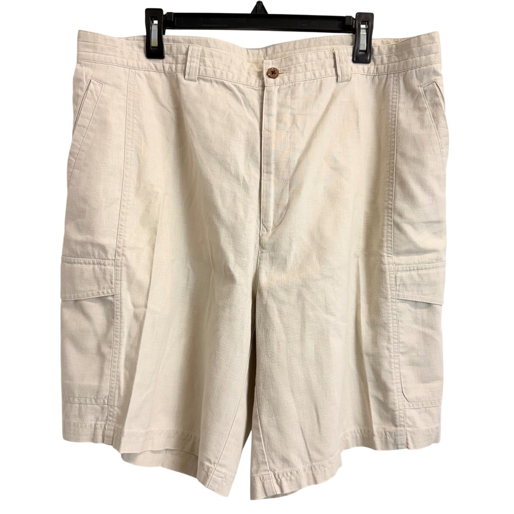Cubavera Mens Beige Linen Cotton Blend Cargo Shorts Size 38 Tropical Casual 10"
